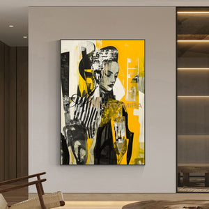 Abstract Wall Art | Yellow Wall Art | Painting Art Woman | Large Canvas Wall Art #AP016