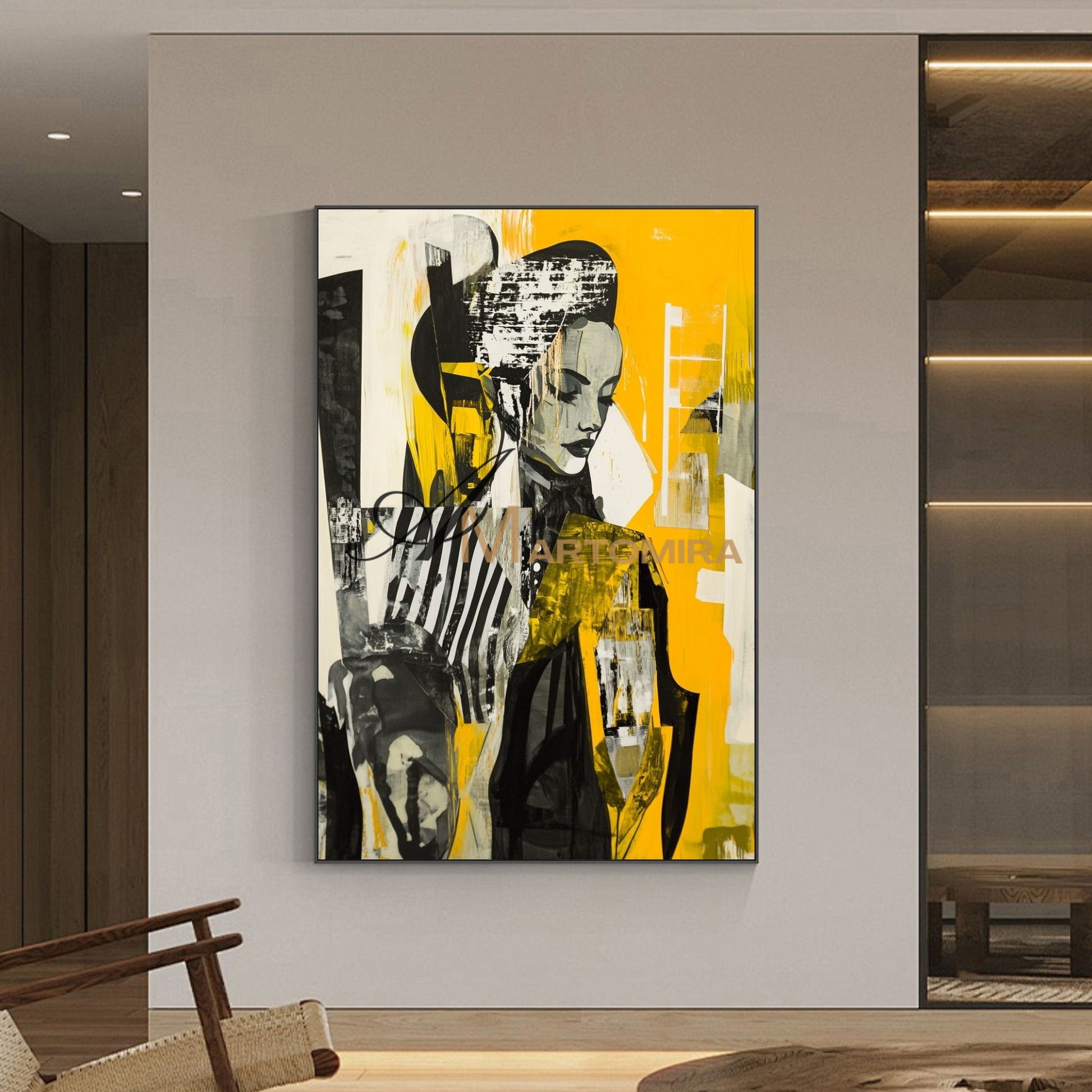 Abstract Wall Art | Yellow Wall Art | Painting Art Woman | Large Canvas Wall Art #AP016
