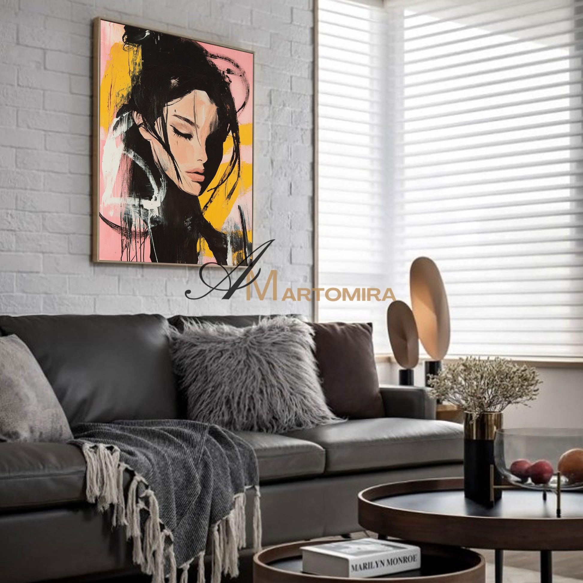 Abstract Portrait | Pink And Black Wall Art | Beautiful Woman Painting | Large Wall Art #AP017