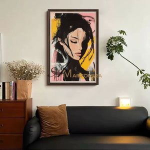 Abstract Portrait | Pink And Black Wall Art | Beautiful Woman Painting | Large Wall Art #AP017