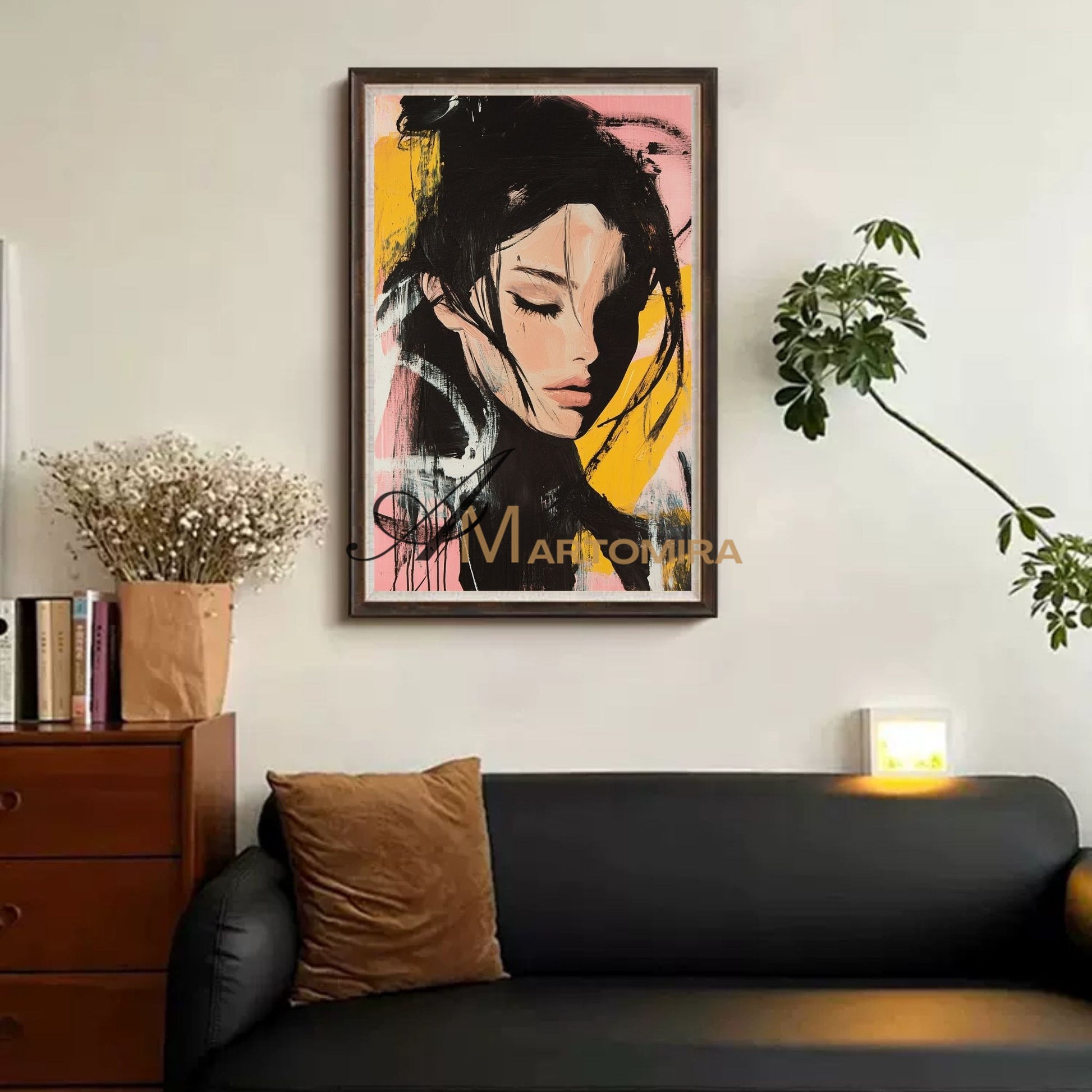Abstract Portrait | Pink And Black Wall Art | Beautiful Woman Painting | Large Wall Art #AP017