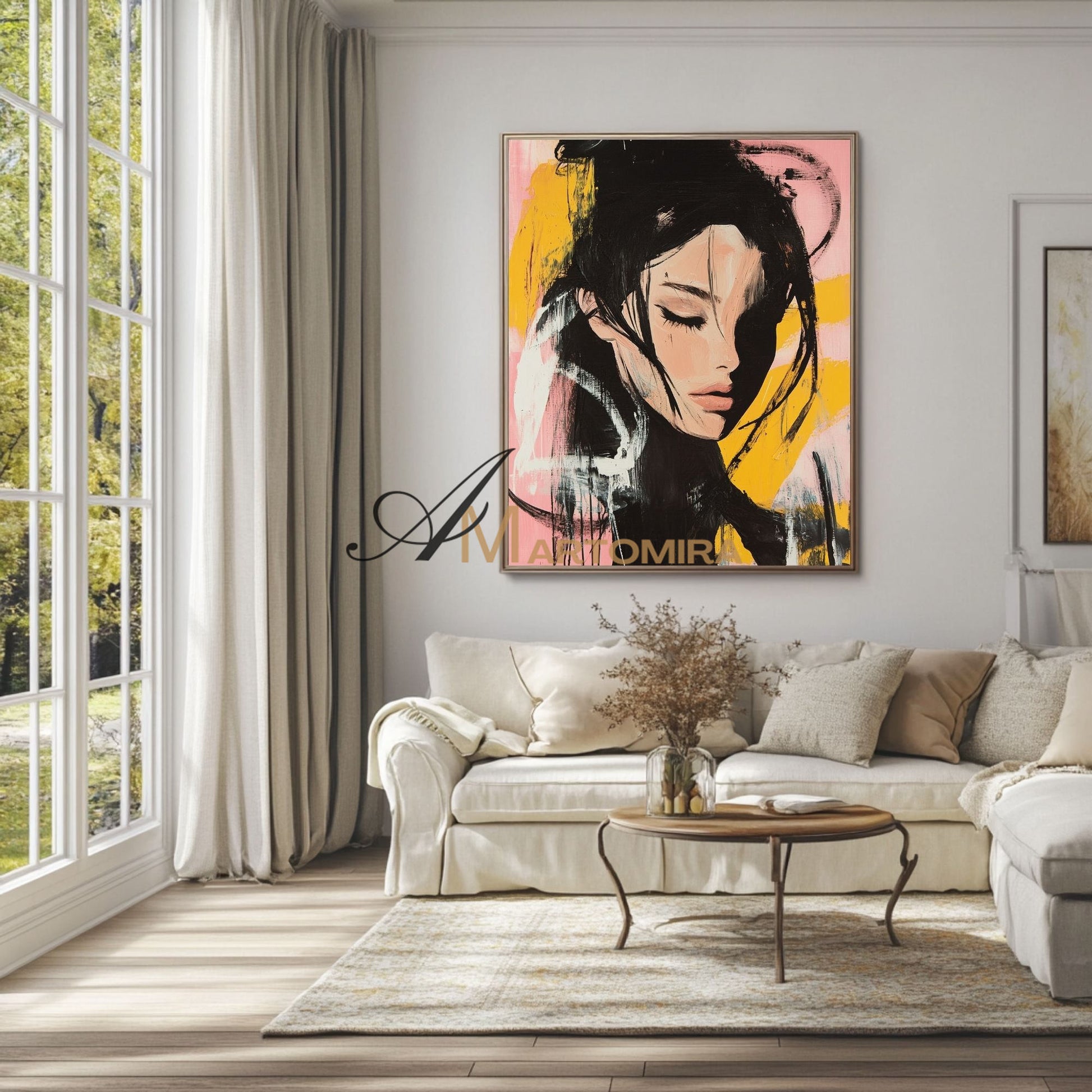 Abstract Portrait | Pink And Black Wall Art | Beautiful Woman Painting | Large Wall Art #AP017