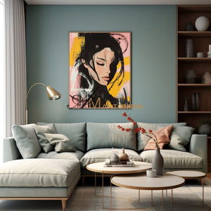Abstract Portrait | Pink And Black Wall Art | Beautiful Woman Painting | Large Wall Art #AP017