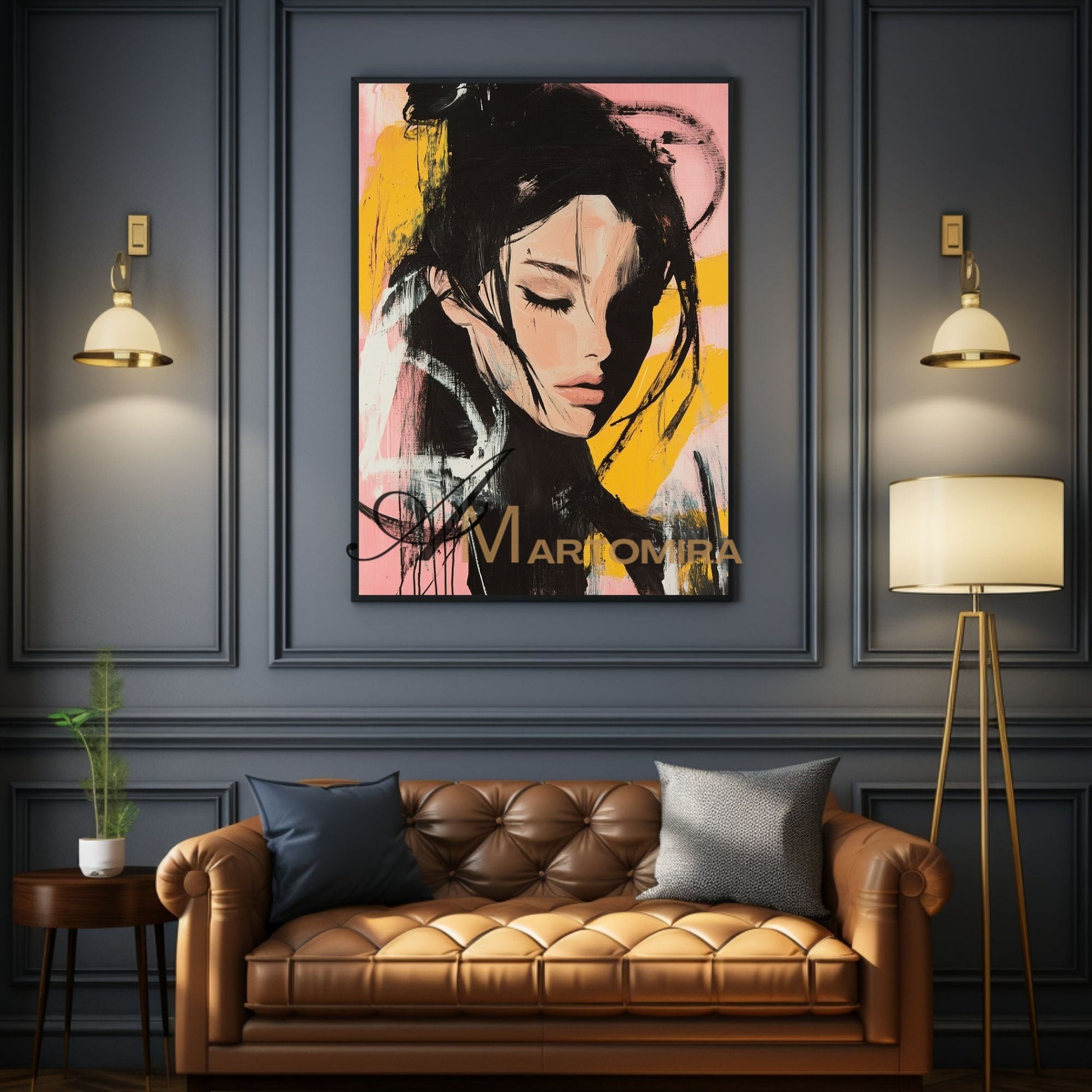 Abstract Portrait | Pink And Black Wall Art | Beautiful Woman Painting | Large Wall Art #AP017