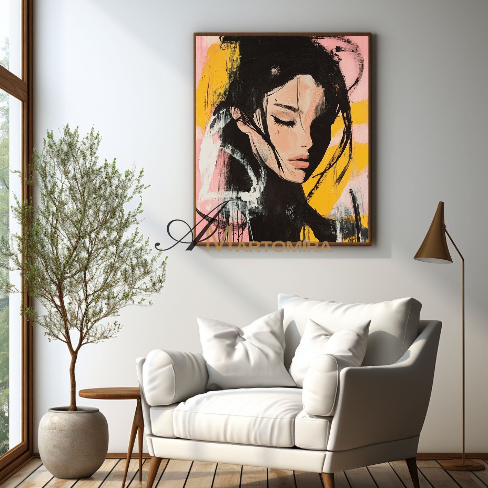 Abstract Portrait | Pink And Black Wall Art | Beautiful Woman Painting | Large Wall Art #AP017
