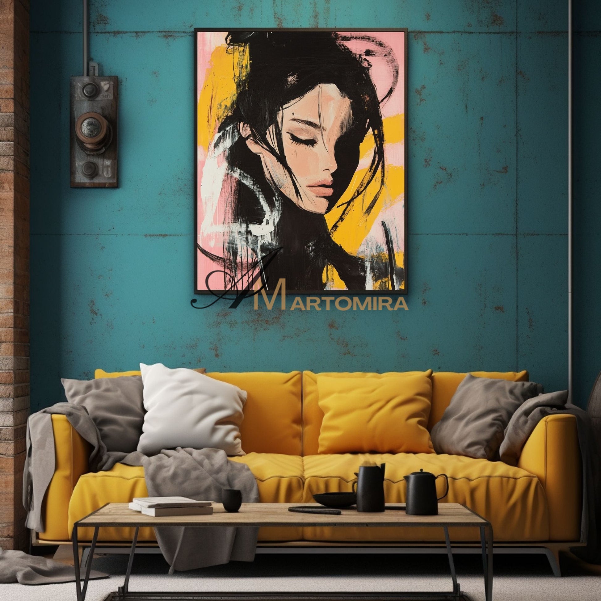 Abstract Portrait | Pink And Black Wall Art | Beautiful Woman Painting | Large Wall Art #AP017