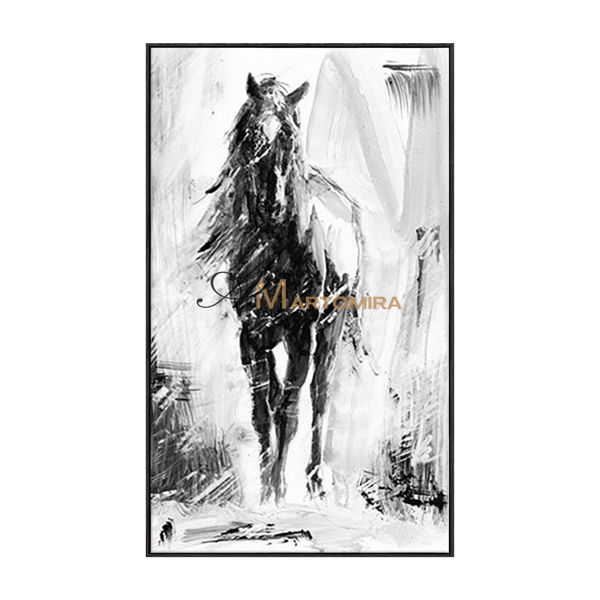 Horse Wall Art | Large Horse Wall Art | Abstract Black And White Painting | Wall Decorations #MF039