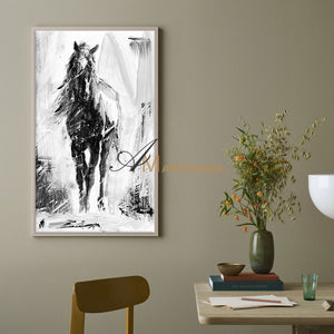 Horse Wall Art | Large Horse Wall Art | Abstract Black And White Painting | Wall Decorations #MF039