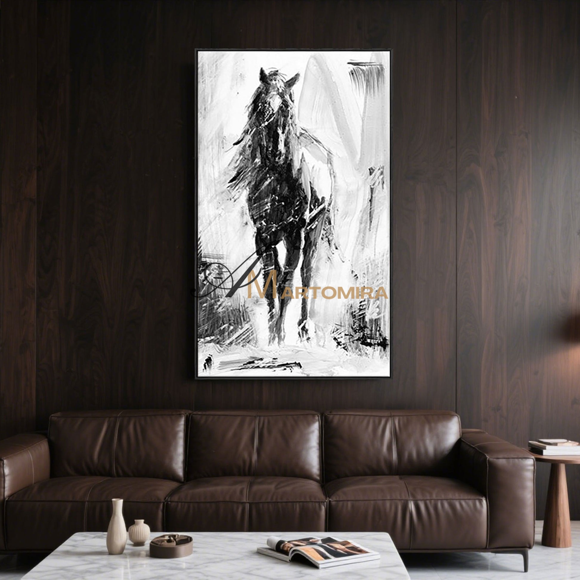 Horse Wall Art | Large Horse Wall Art | Abstract Black And White Painting | Wall Decorations #MF039
