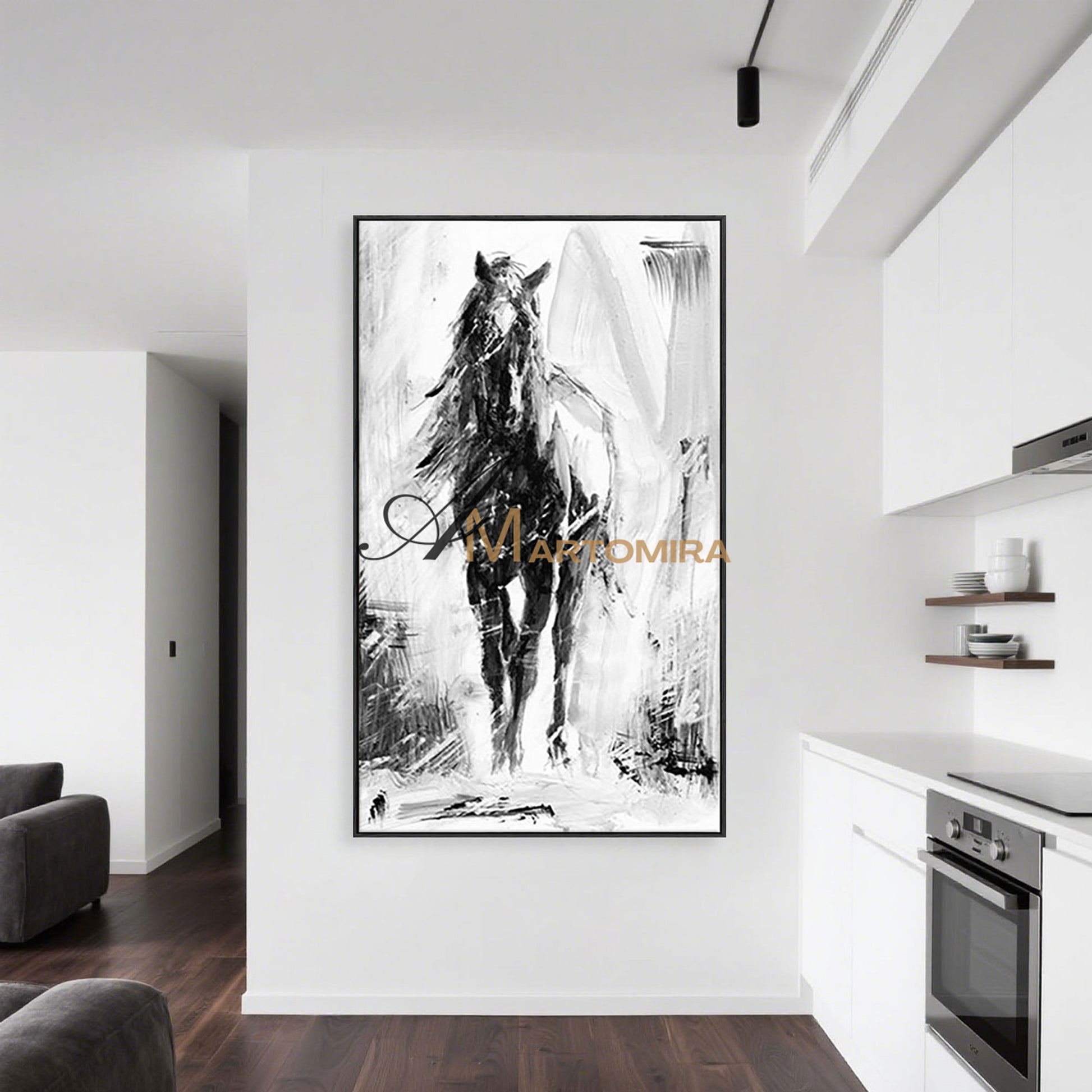 Horse Wall Art | Large Horse Wall Art | Abstract Black And White Painting | Wall Decorations #MF039