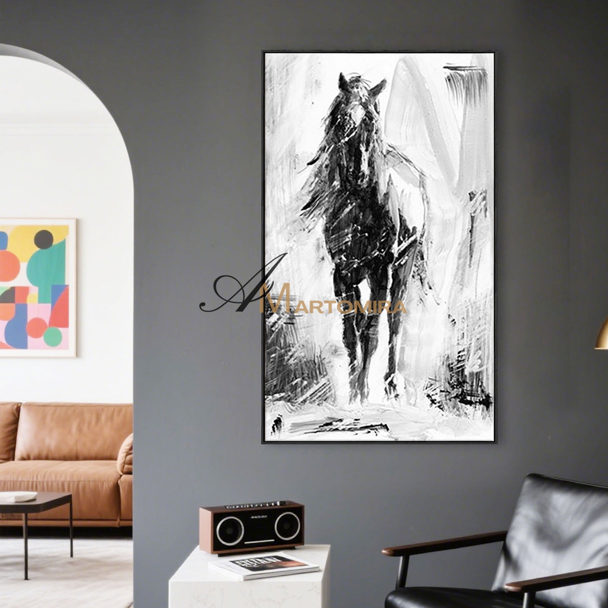 Horse Wall Art | Large Horse Wall Art | Abstract Black And White Painting | Wall Decorations #MF039