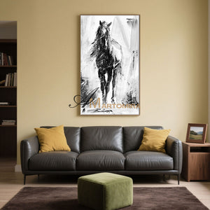 Horse Wall Art | Large Horse Wall Art | Abstract Black And White Painting | Wall Decorations #MF039