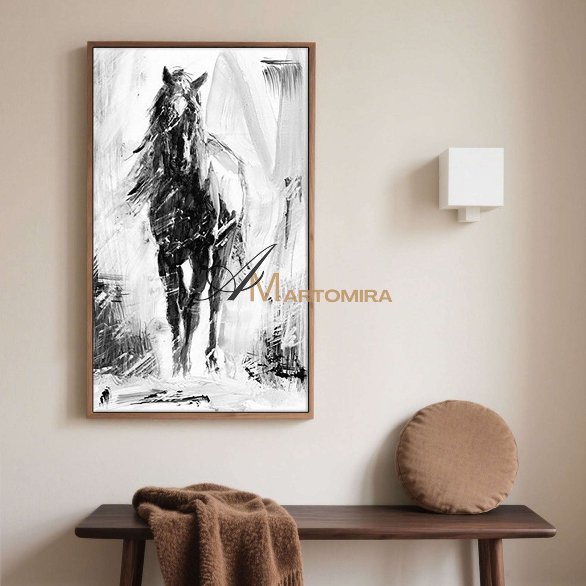 Horse Wall Art | Large Horse Wall Art | Abstract Black And White Painting | Wall Decorations #MF039