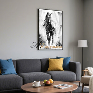 Horse Wall Art | Large Horse Wall Art | Abstract Black And White Painting | Wall Decorations #MF039