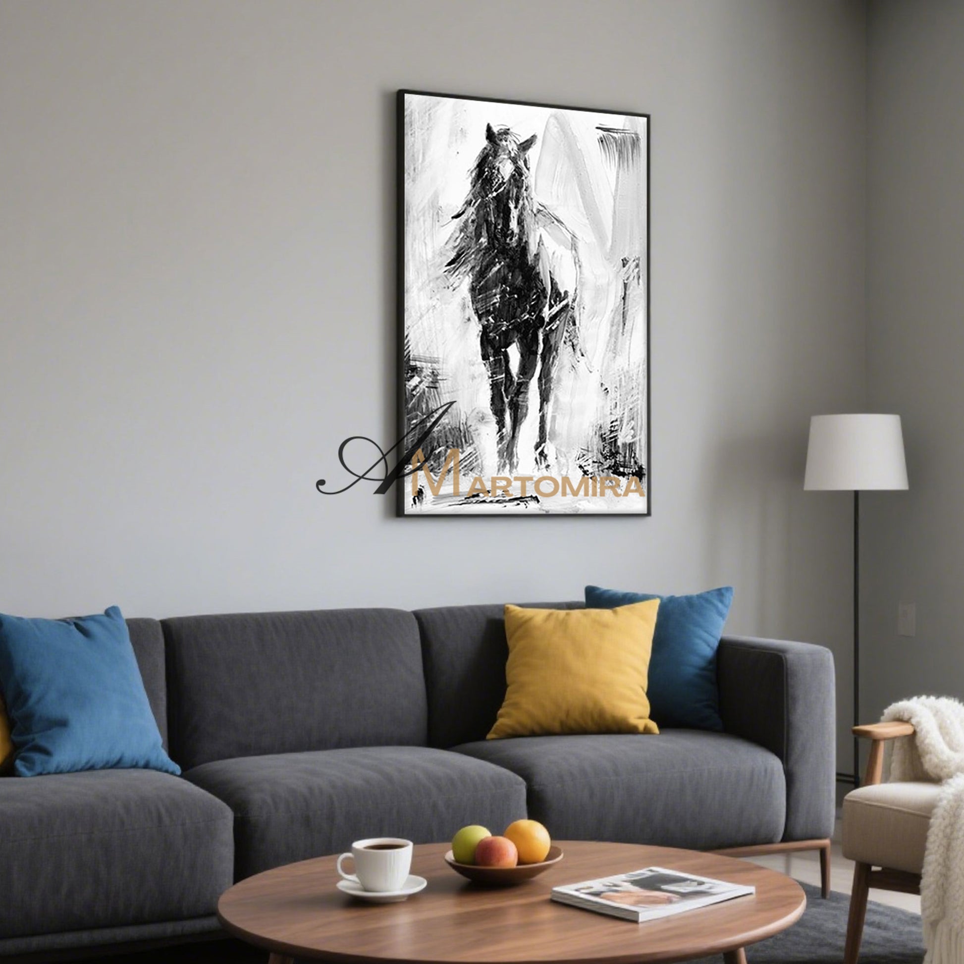 Horse Wall Art | Large Horse Wall Art | Abstract Black And White Painting | Wall Decorations #MF039