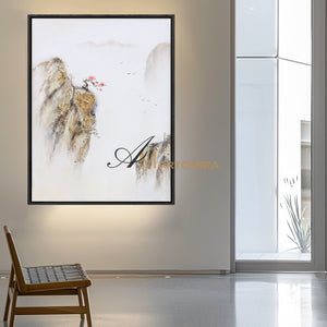 Painting Of The Mountains | Gold Canvas Art | Abstract Landscape Art | Large Canvas Wall Art #DF008