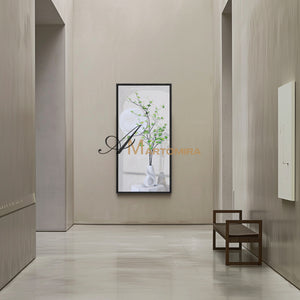 Green And White Wall Art | Flower Vase Painting | Wall Art Decor | Large Acrylic Paint #DF002