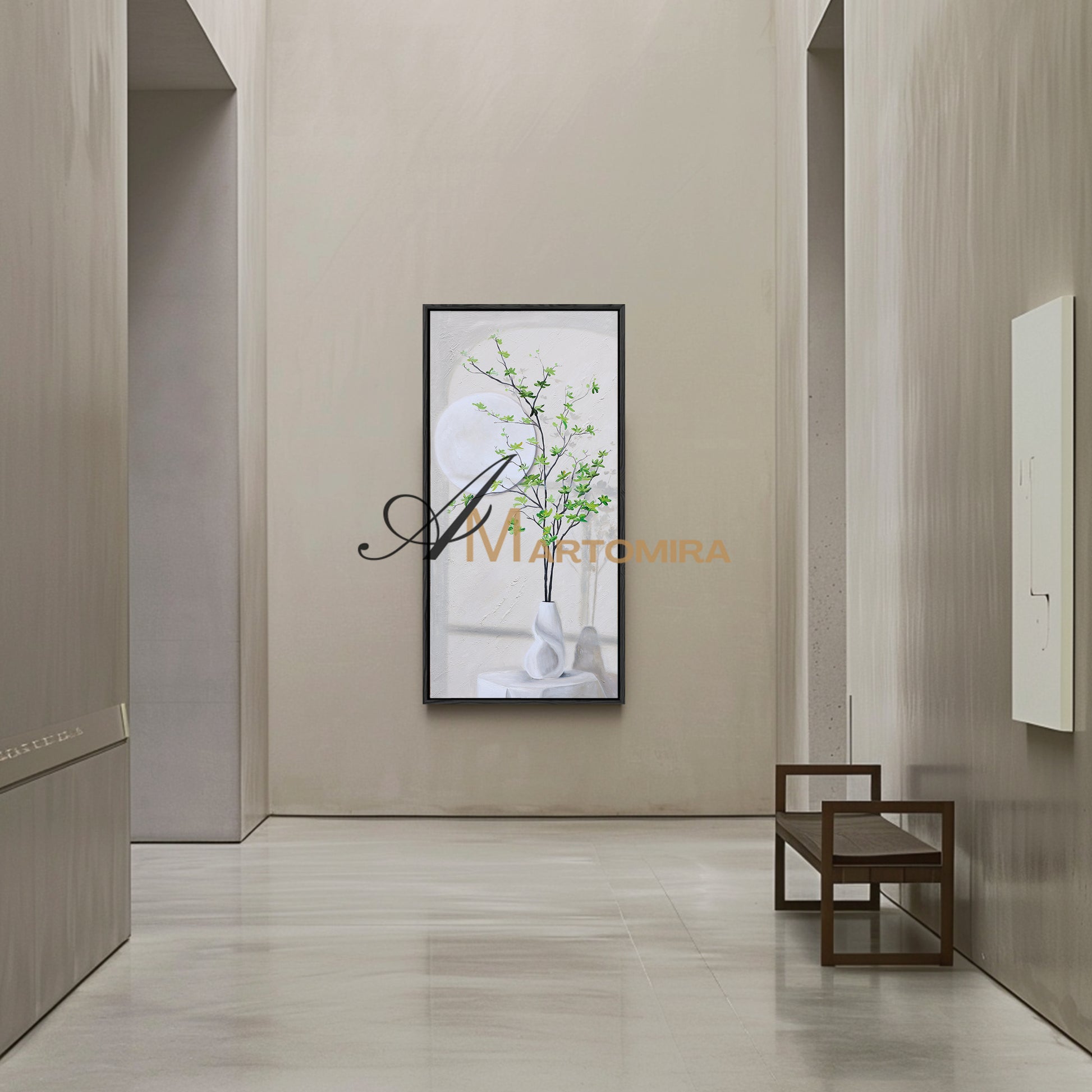 Green And White Wall Art | Flower Vase Painting | Wall Art Decor | Large Acrylic Paint #DF002