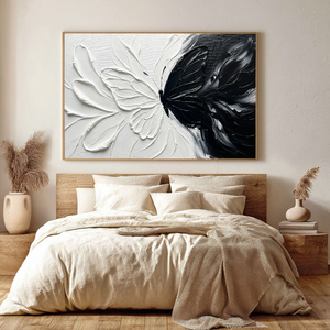 Black and White Butterfly Split Abstract Impasto Wall Art Thick Textured Palette Knife Contrast Artwork Modern Minimalist Contrast Painting for Home Living Room Bedroom Office Dining Room Hallway Decor#TW193