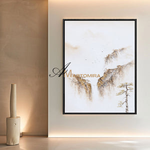 Painting Of The Mountains | Gold White Wall Art | Minimalist Abstract Art | Wabi Sabi Art #DF008