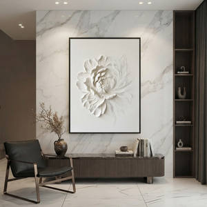 White Flower 3D Relief Textured Vertical Wall Art for Living Room Bedroom