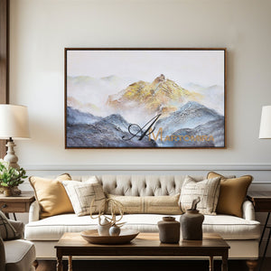 Abstract Landscape Art | Blue And Gold Wall Art | Mountains Painting | Paintings For Living Room #DF014