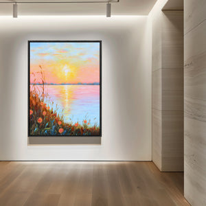 Landscape Wall Art | Lake Canvas Wall Art | Sunset Painting | Landscape Canvas Oil Painting #DF015