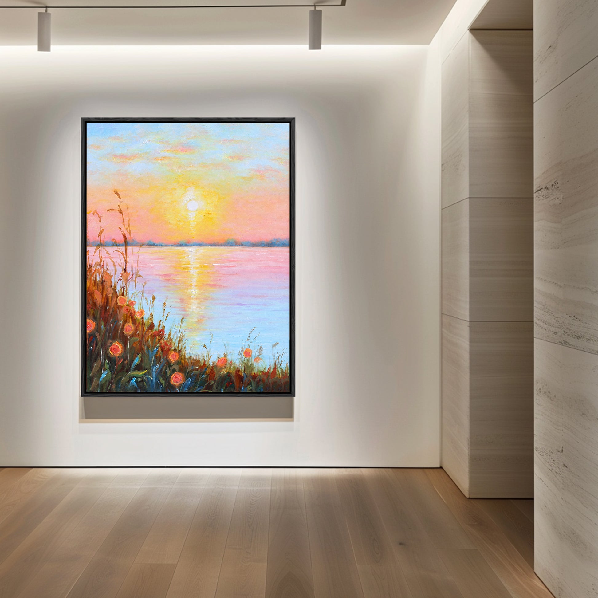 Landscape Wall Art | Lake Canvas Wall Art | Sunset Painting | Landscape Canvas Oil Painting #DF015