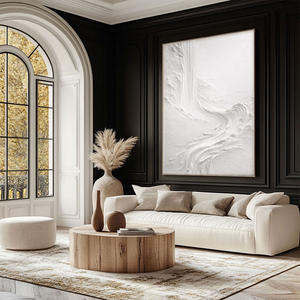 Minimalist White Abstract Textured Impasto Wall Art 3D Relief Flow Decorative Painting for Living Room Bedroom Office Hallway Dining Room Neutral Wabi-Sabi Style Modern Home Decor Artwork