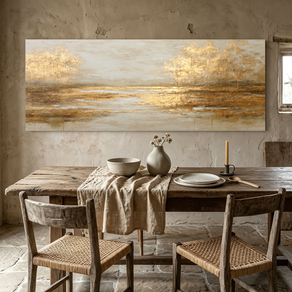 Abstract Gold Leaf Forest Landscape Painting - Warm Beige Trees | Artomira