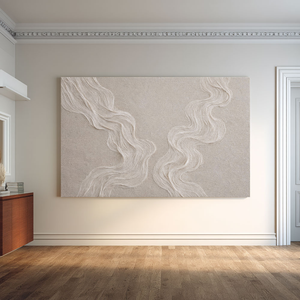 Minimalist Abstract Wavy Lines Textured Framed Canvas Wall Art Soft Neutral Beige White Subtle Organic Decor for Modern Living Room Bedroom Hallway Office Dining Room Cozy Wabi Sabi-Inspired Artwork