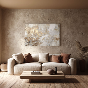 Abstract Beige and Gold Landscape Painting - Textured Wabi-Sabi Wall Art | TW219