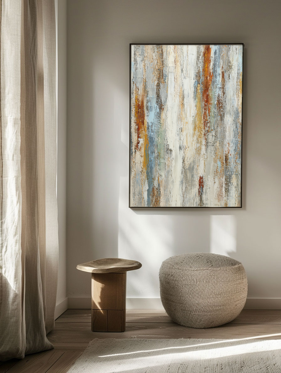 Abstract Neutral Vertical Stripes Textured Wall Art Modern Muted Brown Beige White Grey Artwork for Contemporary Living Room Bedroom Office Dining Room Hallway Decor
