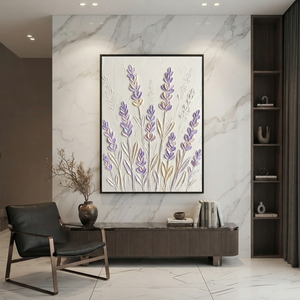 Textured Lavender Flower Vertical Wall Art, Soft Purple Beige off White Acrylic-style 3D Relief, Bedroom Living Room Decor