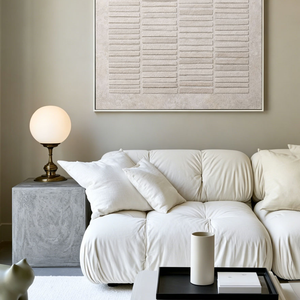 Minimalist Beige Light Grey Geometric Lines Relief Textured Plaster Abstract Wall Art Modern Neutral Decor for Home Office Living Room Bedroom Dining Room Hallway