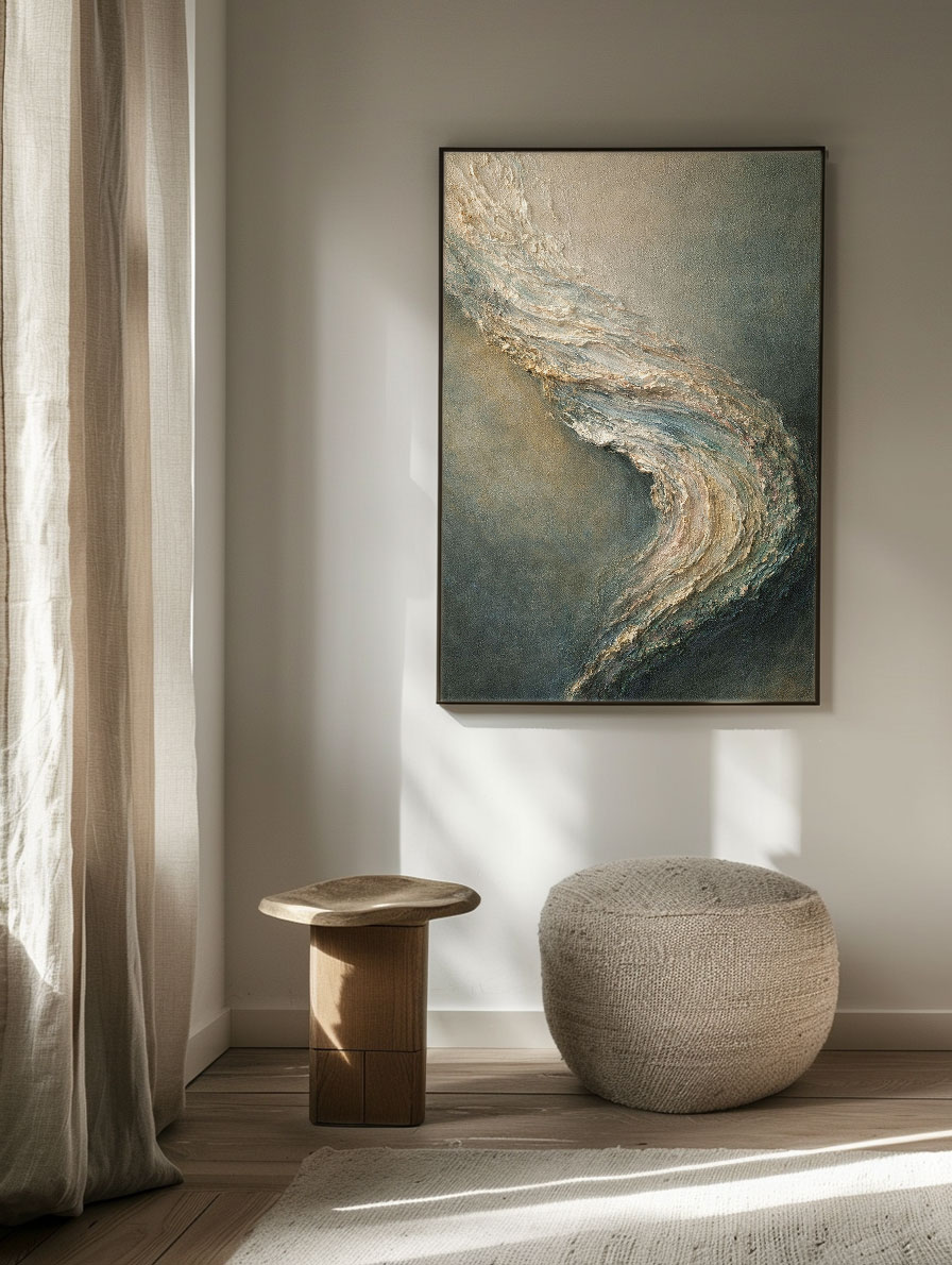 Abstract Textured Impasto Wall Art Muted Dark Grey Beige Light Grey Curved Wave Canvas Modern Minimalist Home Decor for Living Room Bedroom Office Dining Room Hallway