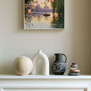 Textured Floral Wall Art | Impressionist Sunset Lake Hand-Painted Canvas