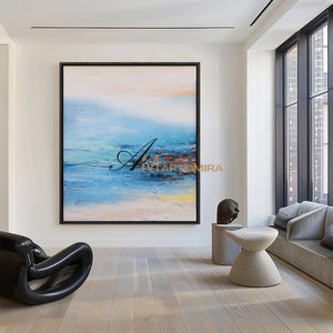 Abstract Landscape Art | Landscape Wall Art | Lake Canvas Wall Art | Blue And White Wall Art #DF026