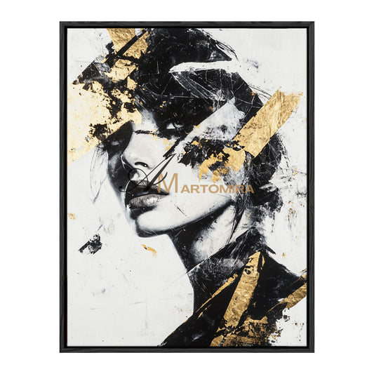 Black And Gold Wall Art | Portraits Painting | Woman Painting | Large Canvas Art #AP003