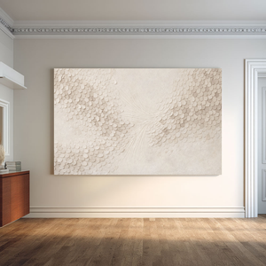 Minimalist Soft Beige & White Abstract Wall Art with Subtle Textured Scale-Like and Feather-Inspired Relief, Modern Neutral Decor Piece for Elegant Contemporary Home and Office Spaces, Enhancing Serene Atmosphere
