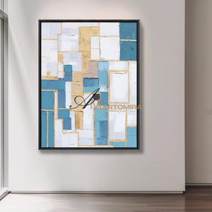 Blue And Gold Wall Art | Geometric Wall Art | Minimalist Abstract Art | Contemporary Modern Wall Decor #DF064
