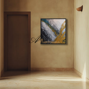 Square Wall Art | Black And Gold Wall Art | Modern Abstract Wall Art | Large Canvas Art #DF061