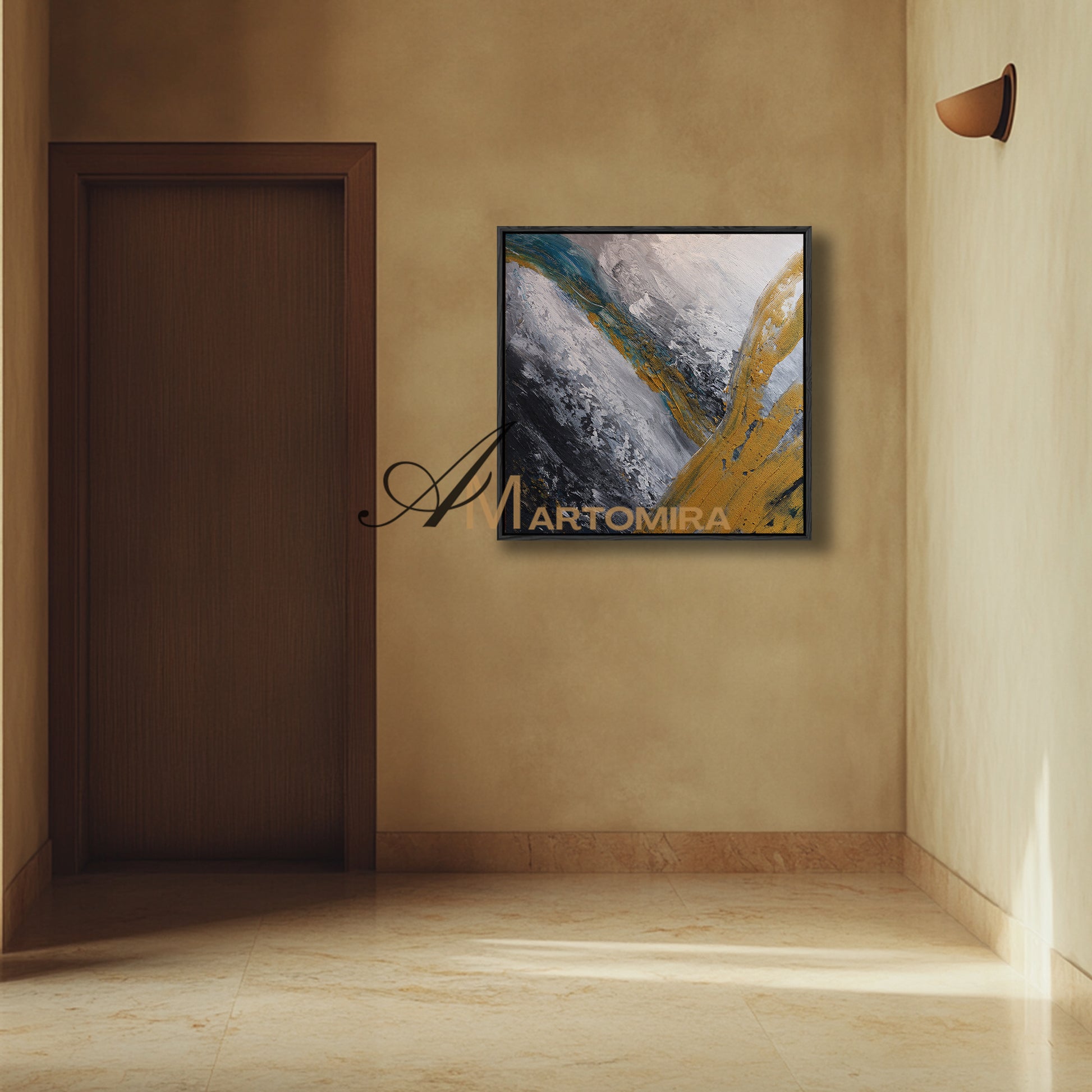 Square Wall Art | Black And Gold Wall Art | Modern Abstract Wall Art | Large Canvas Art #DF061