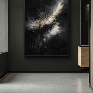 Black Gold White Abstract Textured Impasto Wall Art Modern Minimalist Decorative Painting with Thick Knife Brush Strokes for Contemporary Home Living Room Bedroom Office Hallway Dining Room