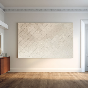 Minimalist Beige White Scale Curved Geometry Organic Pattern Textured Abstract Wall Art Warm Soft Neutral Home Decor for Living Room Bedroom Office Hallway Dining Room Calm Relaxing Framed