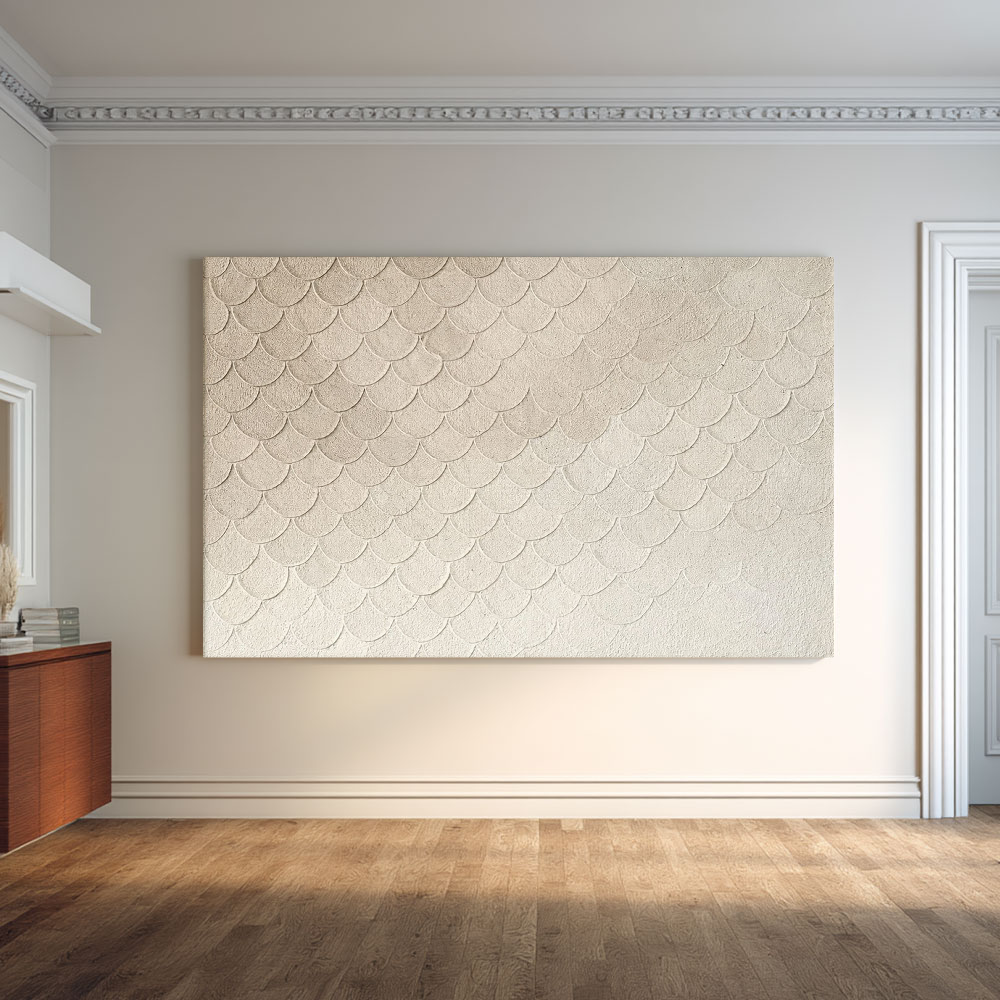 Minimalist Beige White Scale Curved Geometry Organic Pattern Textured Abstract Wall Art Warm Soft Neutral Home Decor for Living Room Bedroom Office Hallway Dining Room Calm Relaxing Framed