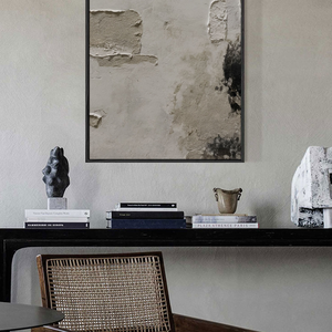 Minimalist Asymmetrical Wabi Sabi Abstract Textured Plaster Wall Art, Neutral Beige Black Dark Medium Grey Real Pigment Tones, Aged Worn Imperfect Texture, Modern Contemporary Boho Home Decor for Living Room Bedroom Office Dining Room Hallway