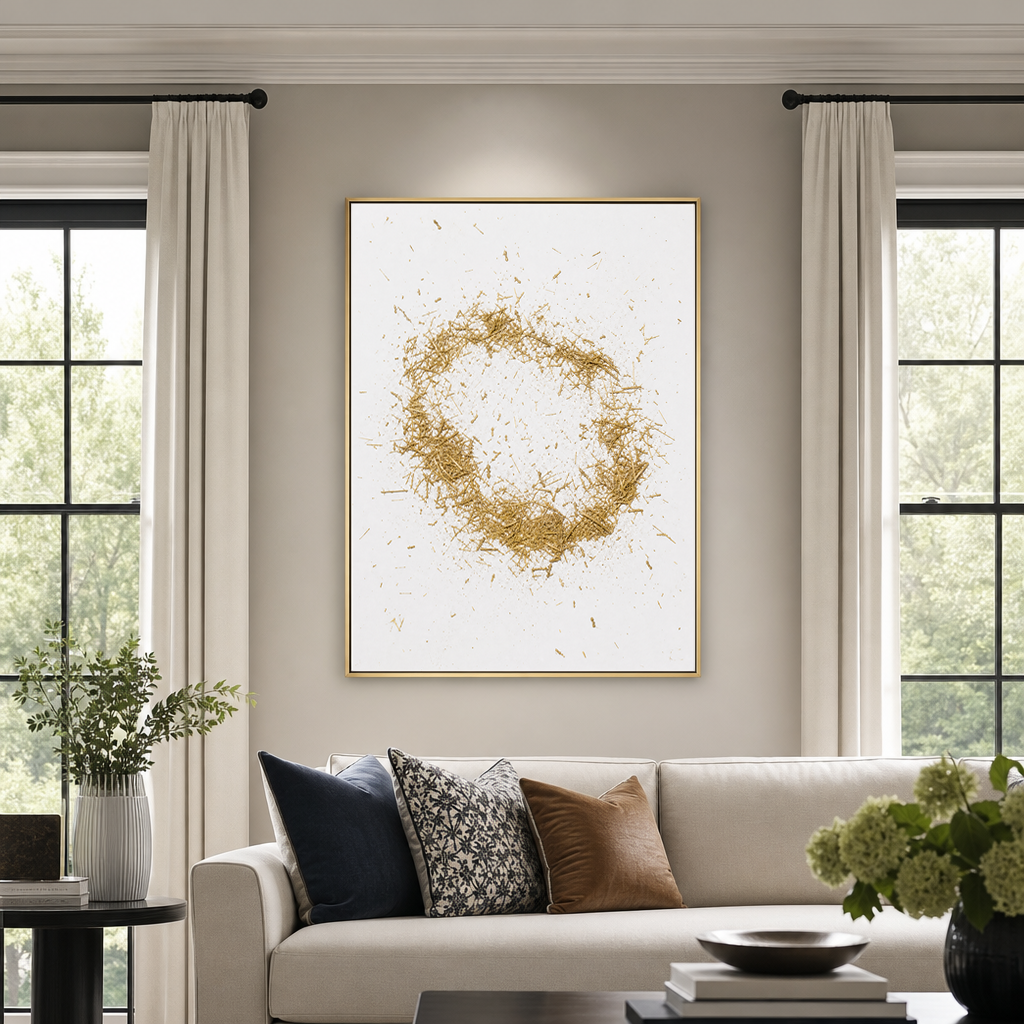 Abstract Gold and White Textured 3D Relief Vertical Wall Art for Living Room