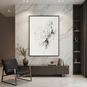 White Gray Abstract Flower Plaster Texture Vertical Wall Art for Bedroom Living Room