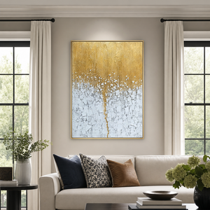 Gold And White Textured Abstract Vertical Wall Art For Living Room